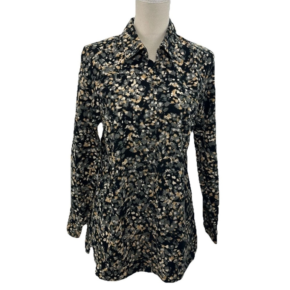 J Jill Womens Multicolor Abstract Button Front LS Corduroy Top Shirt Size Small